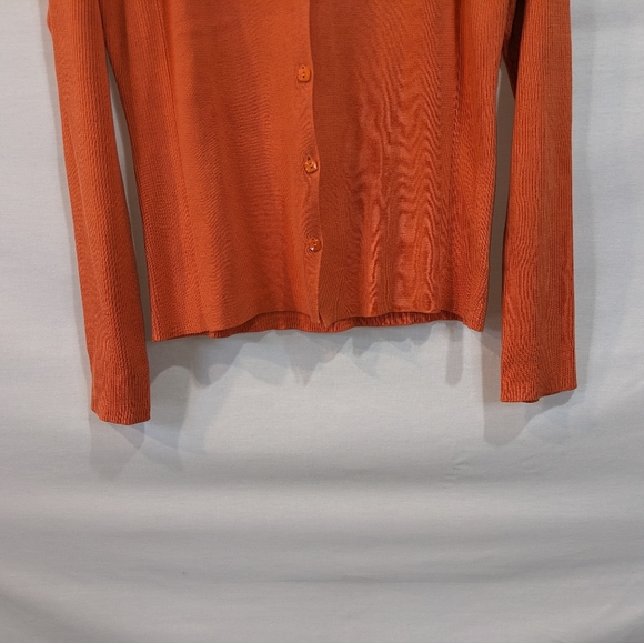 Dana Buchman 100% Cotton Ribbed Knit Soft Orange Cardigan Size XL - Picture 3 of 9
